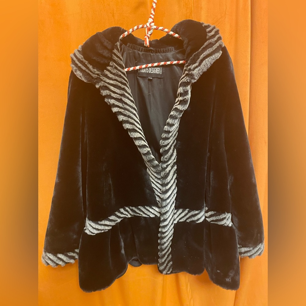 Black and Grey Faux Fur Coat